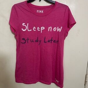 Sleep Now Study Later VS pink Dog Logo Pink T-shirt Size L Large